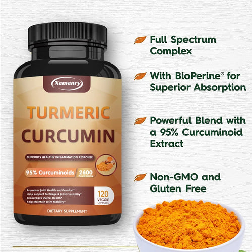 Cúrcuma con Curcumina 95% + Pimienta Negra | Antiinflamatorio Natural | 30, 60 o 120 Cápsulas