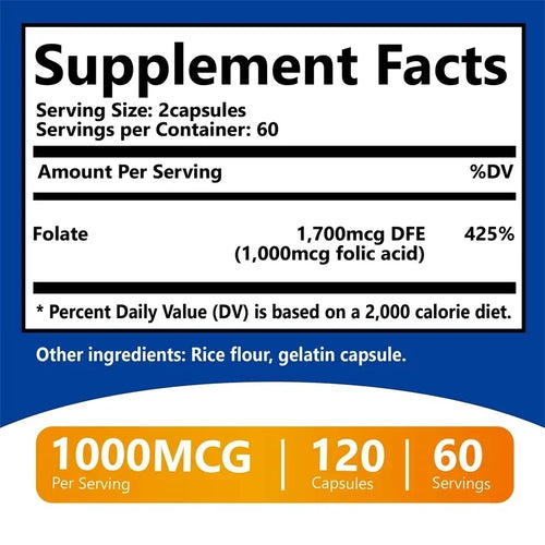 Ácido Fólico (Folato) – Salud Cardiovascular, Sistema Nervioso y Apoyo Prenatal | Sin GMO